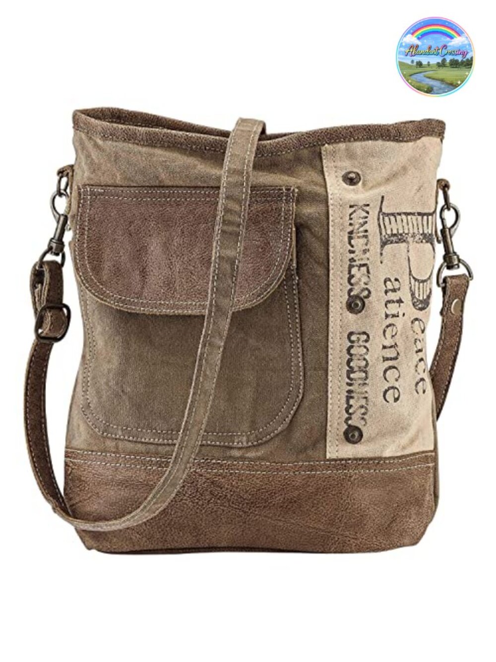 Upcycled Canvas Shoulder Bag Earth Friendly Tote Inspirational Words Adjustable